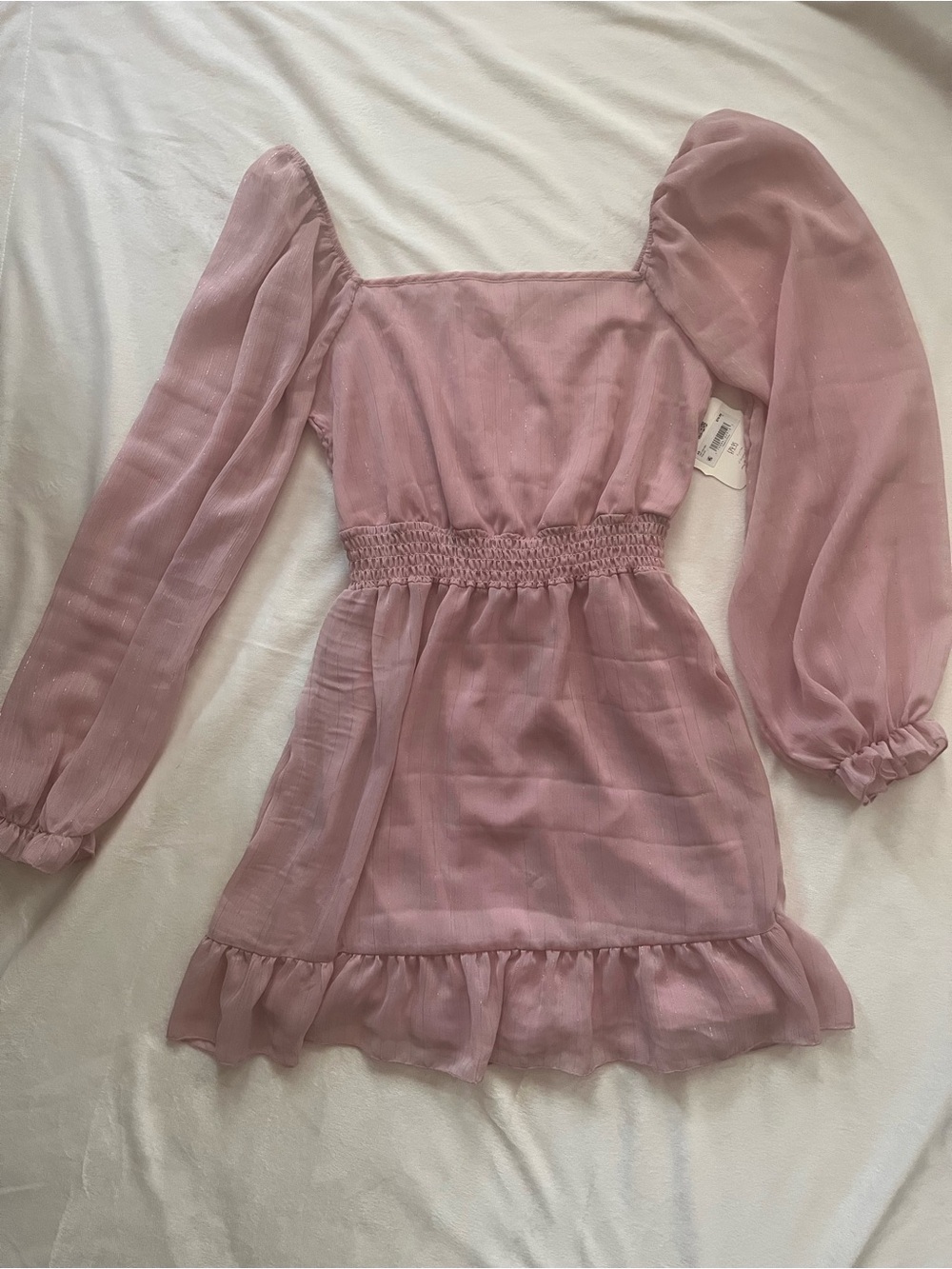 Altar'd State Girls' Dusty Rose Puff Sleeve Smocked Waist Dress